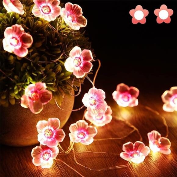Cherry Blossom String Lights Pink Flower LED Fairy Lights Bedroom Party Decor - Picture 7 of 7